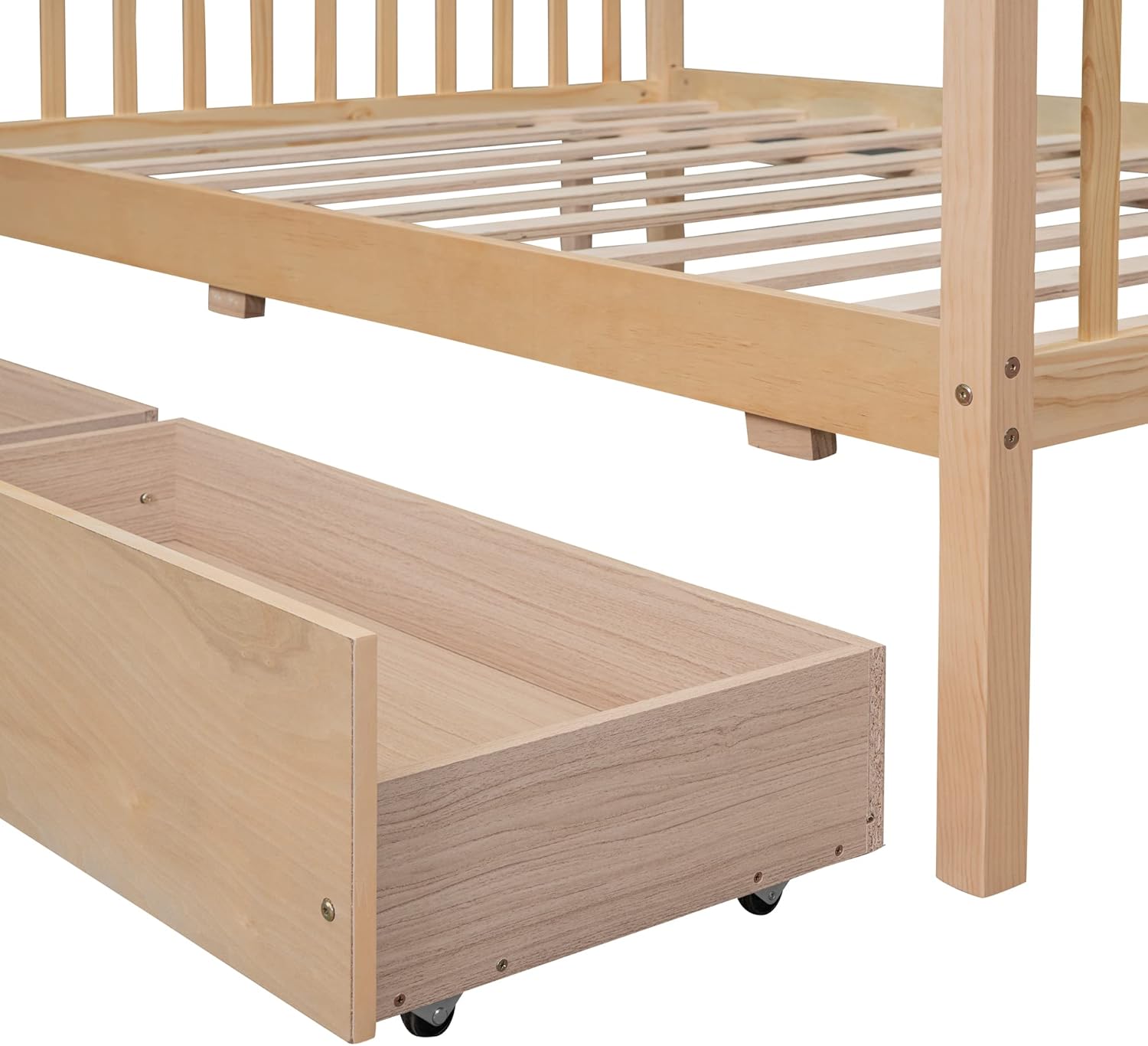 Bellemave Full Size House Bed for Kids, Montessori Platform Frame with 2 Drawers, Headboard and Footboard, Solid Wood Storage for Girls & Boys (Natural)