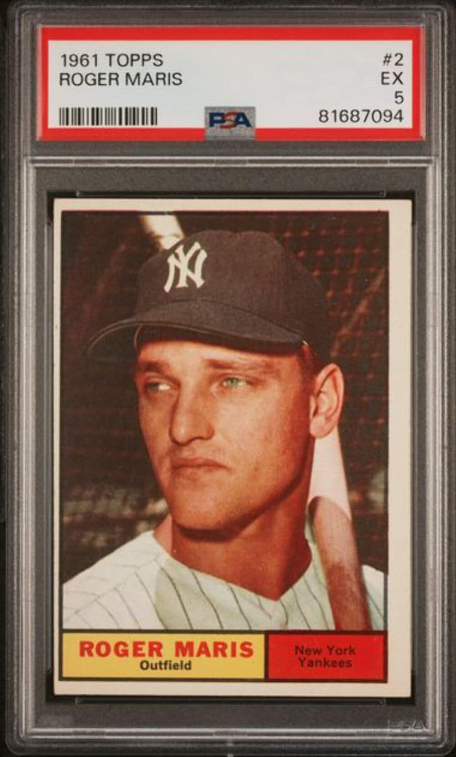 Graded 1961 Topps Roger Maris #2 Baseball Card PSA 5 Excellent