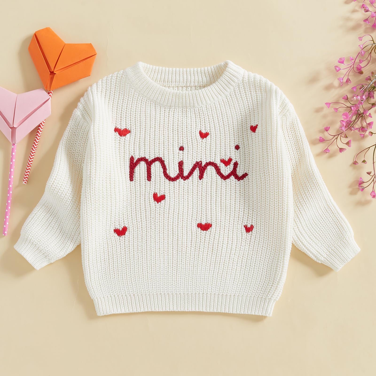 Mommy and Me Sweater Matching Family Outfit Long Sleeve Knit Sweater Pullover Mom and Baby Clothes (Baby, 3-6 Months, Cream White)