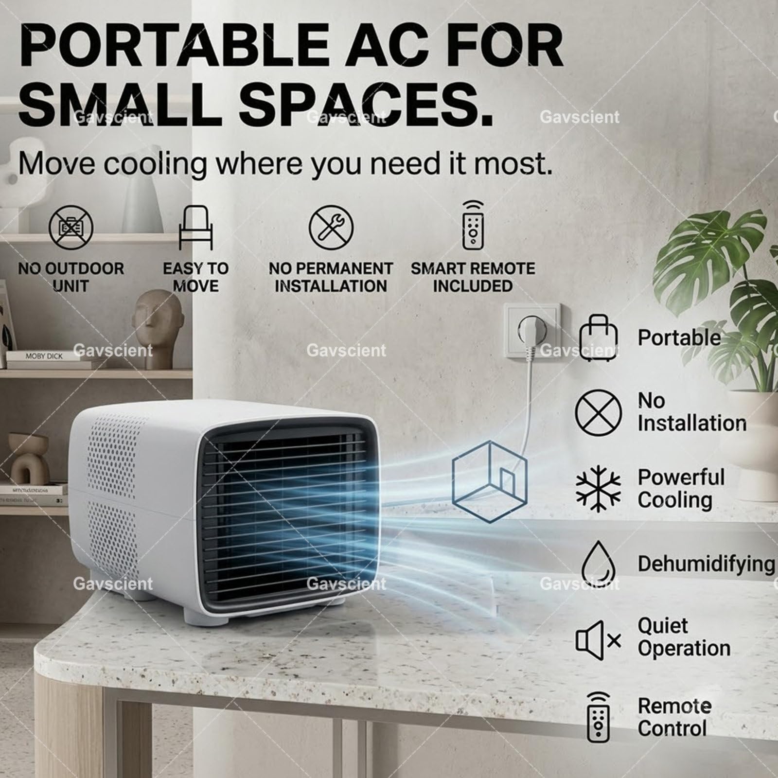 Climatizador Portátil para Autocaravanas, 2700 BTU Mini Enfriador de Aire, 280W Bajo Consumo de Energía, 3 en 1, 45dB Silencioso para Aventuras