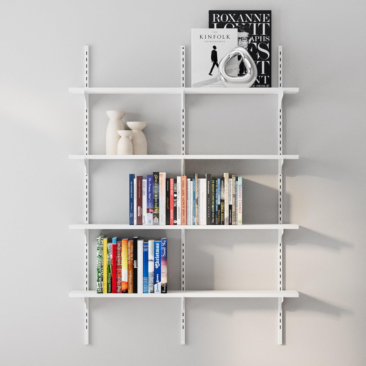 Wallniture Turin 36 inch x 6 in Floating Shelves for Wall Storage, Adjustable Shelf Brackets, Wall Book Shelf for Living Room, Adjustable Closet Shelves, Shelving Units and Storage, 4-Tier, White Wood
