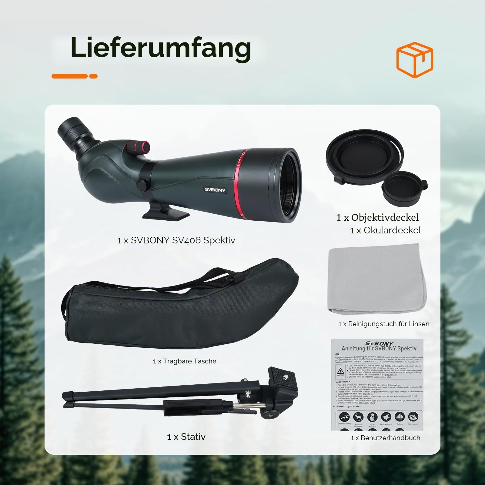 Svbony SV406 20–60x80 mm Spektiv, HD FMC BAK4 Porro Prism für Sportschützen mit Dual Focus, 1.25'' Abnehmbares Okular, IPX7 Wasserdicht mit Stativ Tragetasche für Vogelbeobachtung Wildtiere Scenery