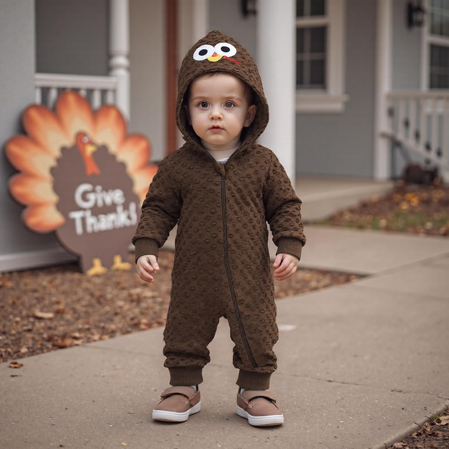 FIOMVA Thanksgiving Outfit Baby Boy Girl Turkey Costume Newborn First/1st Thanksgiving Clothes Plush Romper Jumpsuit Fall - Image 2