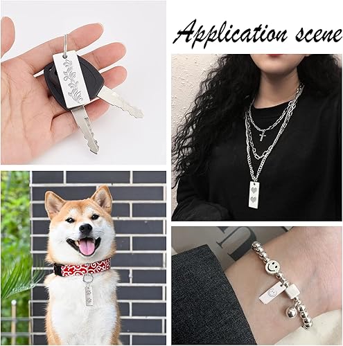 Miniatura 5 de BENECREAT 30 etiquetas de perro rectangulares de metal en blanco con estampado de acero inoxidable de 3 estilos para collares, colgantes y aretes,