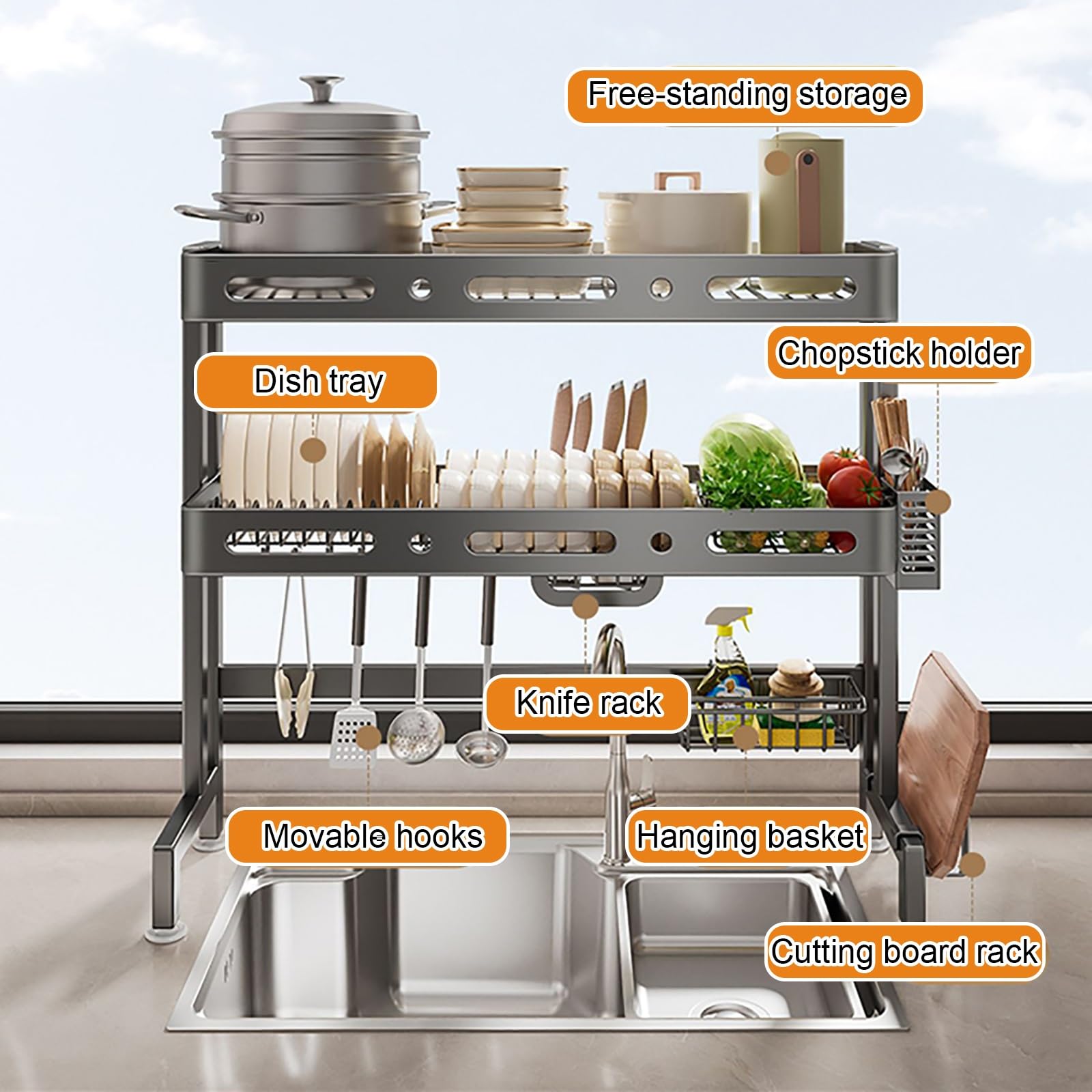 Égouttoir à Vaisselle en Acier Inoxydable avec Porte-ustensiles, Organiseur de Cuisine Peu encombrant pour comptoir