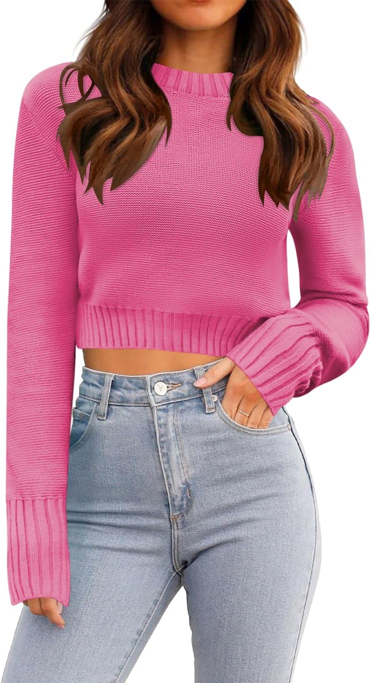 QACOHU Spring Sweaters for Women Long Sleeve Ribbed Knit Pullover Jumper Tops 2026 Crewneck Cropped Sweater - Image 4