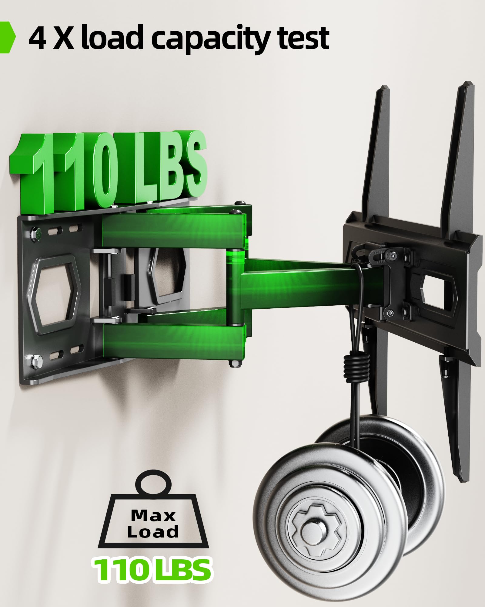 USX MOUNT TV Wall Mount for 32-74 inch Flat Screen/LED/4K up to 110lbs, Full Motion TV Mount Bracket with Swivel & Tilt Articulating Dual Arms, Max VESA 400x400mm, Fits 12/16" Wood Studs — Amazon image 6