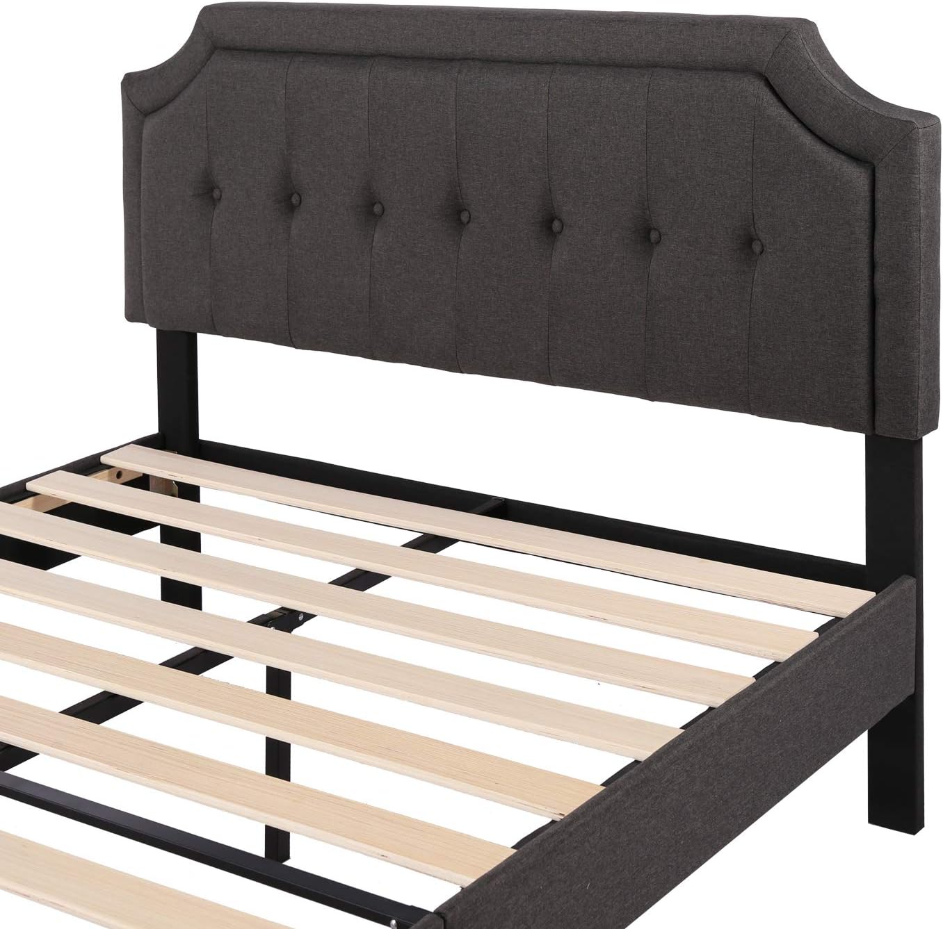 VECELO Premium Upholstered Platform Bed Diamond Stitched Panel Headboard, Metal Frame & 12 Strong Wood Slat Support, Mattress Foundation/Easy Assembly,Queen, Dark Gray