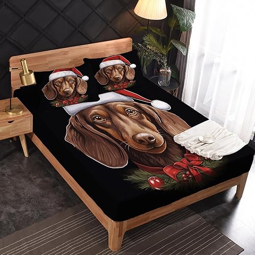 Miniatura 2 de Juego de sábanas de perro de Navidad tamaño California King, sábanas de microfibra suave y bolsillo profundo, sábanas y fundas de almohada sin