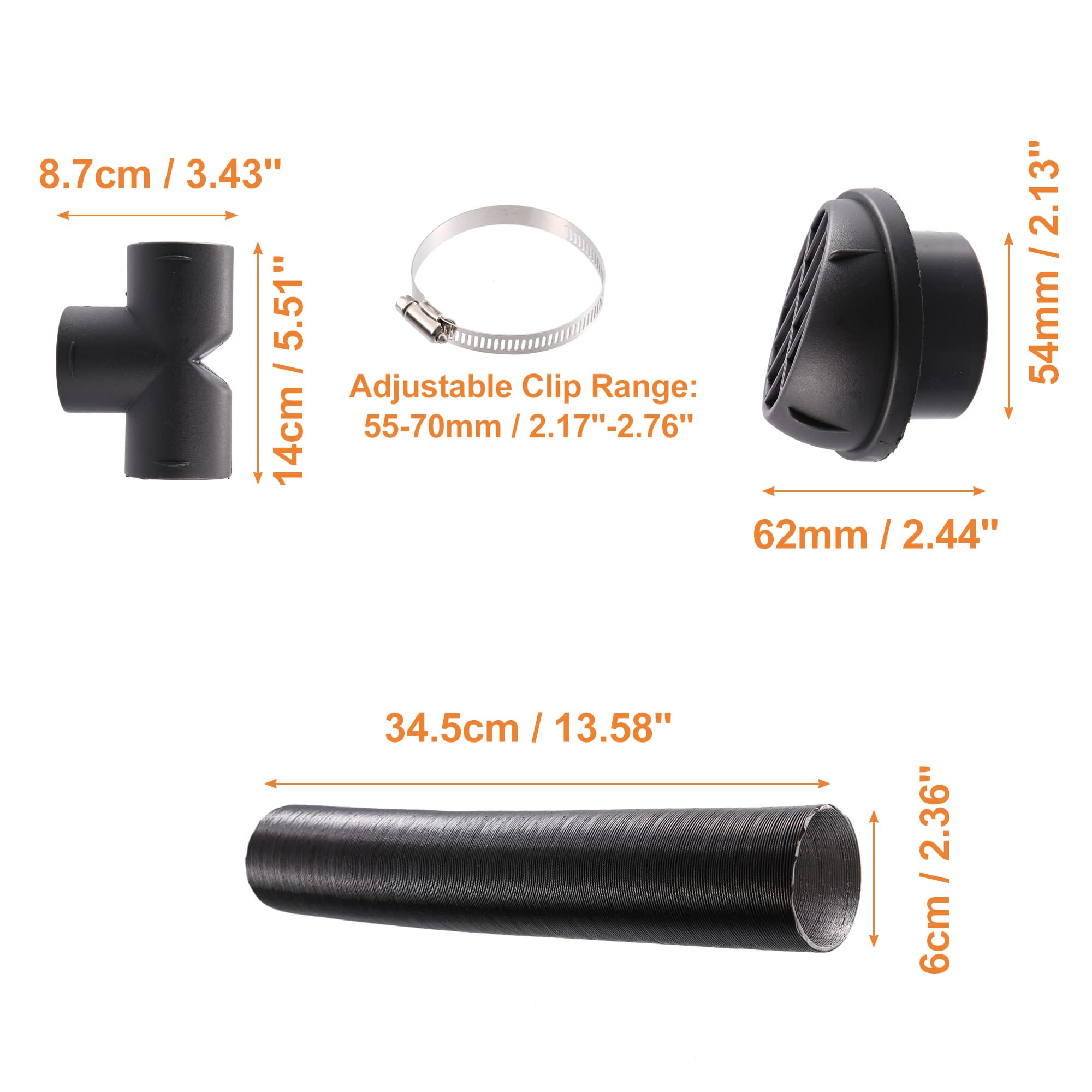 Sortie D'aération Noire 60 Mm Pour Chauffage Diesel Ou Climatiseur - Rotative 360°, Façade Amovible, Installation Facile