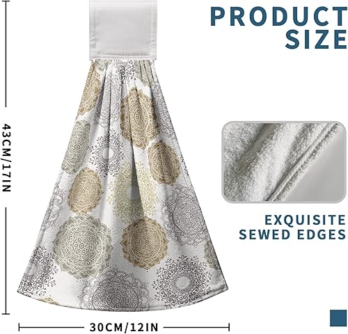Miniatura 2 de Kwlegh Toalla de mano con diseño de mandala marroquí, con lazo para colgar, 2 piezas, diseño geométrico floral, toalla de cocina bohemia, suave,