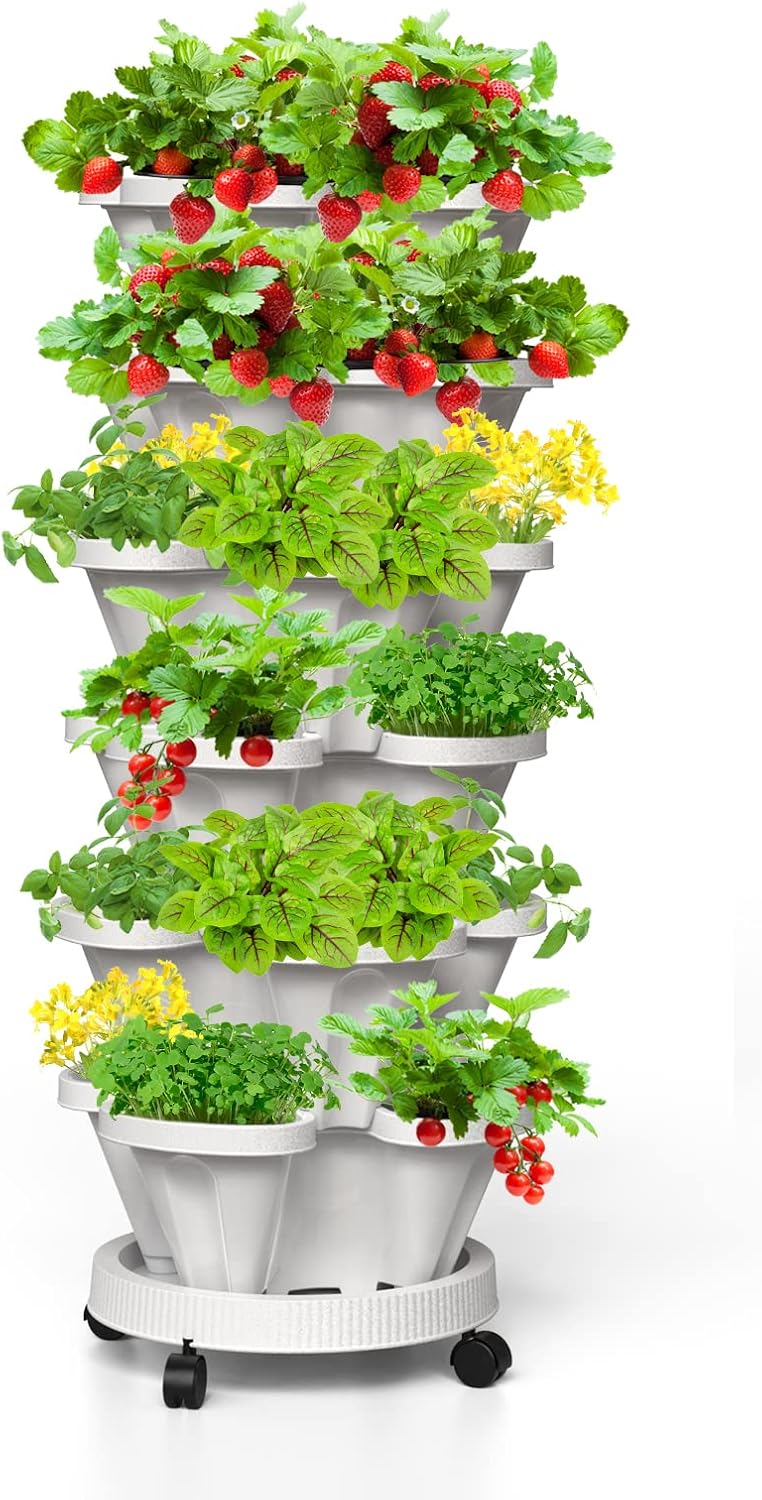 Tectsia Strawberry Vertical Planters, 6 Tiered Stacking
