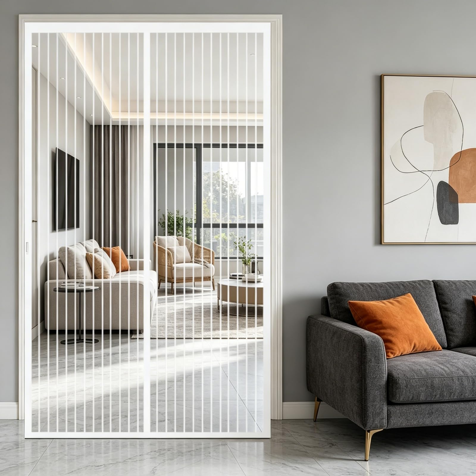 Magnetic Screen Door 128 x 183 cm Keep Bugs Out Lets Fresh Air in Patio Curtain Insect Mesh No Drill Installation Automatically Closes for Keeping Out Flies & Bug, White