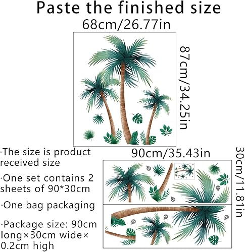 Miniatura 2 de Calcomanías de pared de plantas tropicales, hojas verdes, calcomanías de pared de plantas de palmera, murales de arte extraíbles para sala de estar,