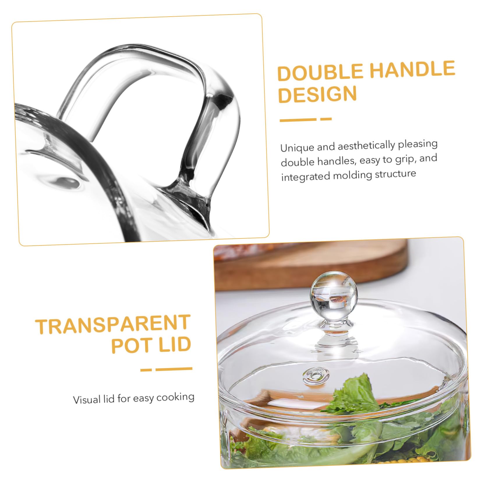 Cabilock Olla De Vidrio Para Sopa y Fideos Instantáneos Doble Asa Vidrio De Borosilicato Resistente Al Calor Tapa Incluida Adecuado Para Cocinar Casa y Preparar Alimentos Para Bebés