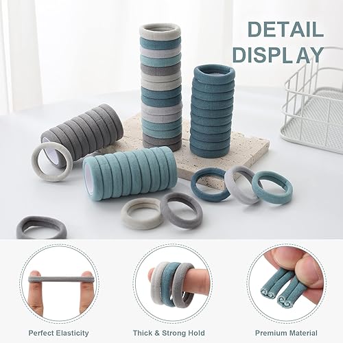 Miniatura 23 de Coleteros para cabello grueso o fino, elásticos, para niña o mujer, sin costuras, suaves, 100 piezas