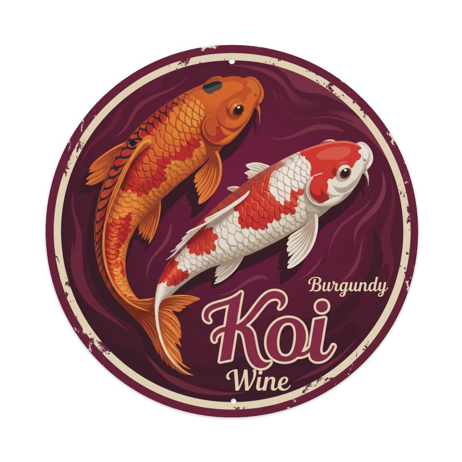 Koi Fish Burgundy Wine Waters Deep Red Rich Elegant Metal Tin Sign