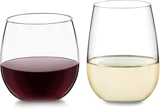 Libbey Stemless Wine Glasses for Red and White Wines, Set of 12