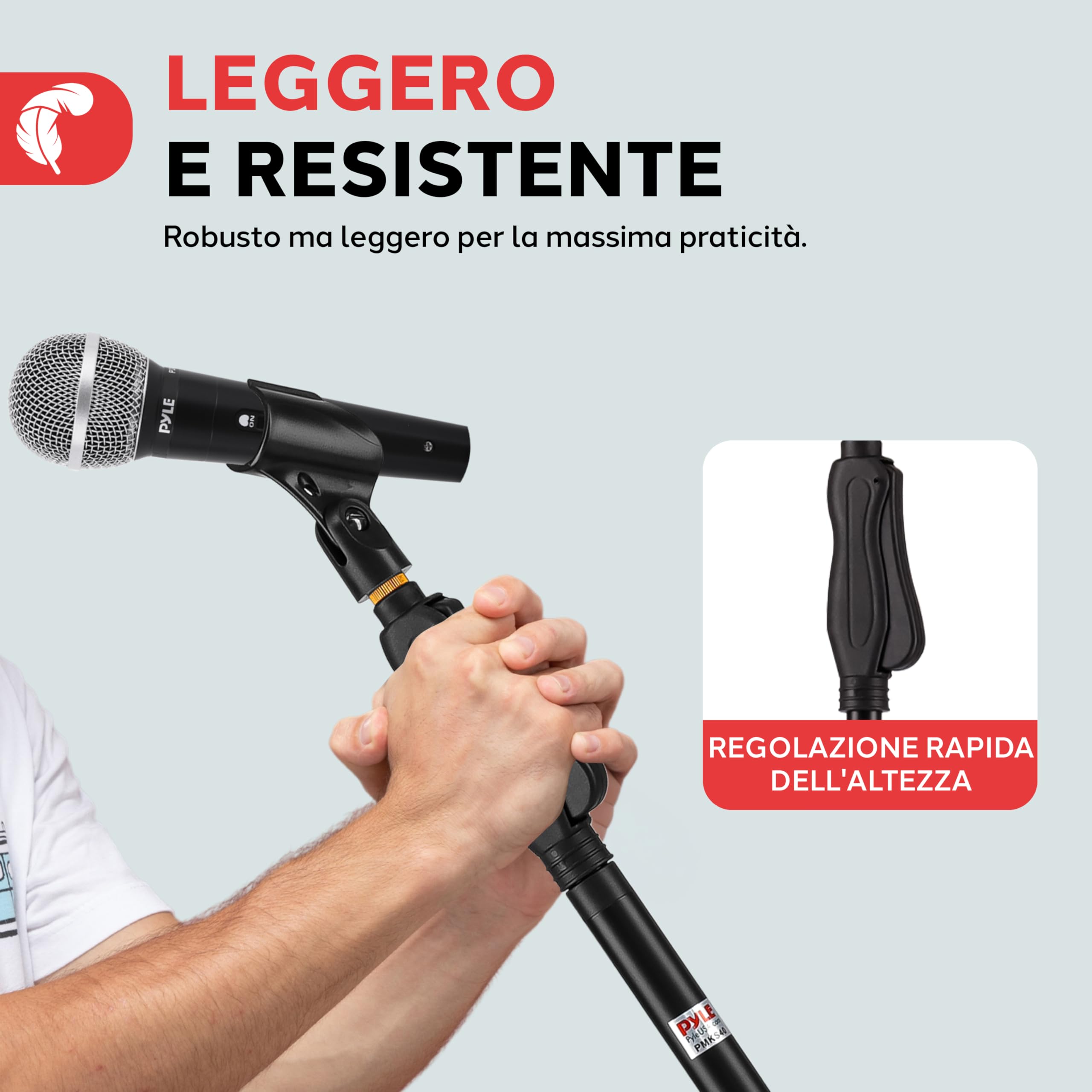 Pyle Asta Microfono, Supporto Microfono Universale M-6, Altezza Regolabile 70-146 cm, Base Rotonda Compatta, Pomello di Serraggio Rapido, Leggero e Resistente