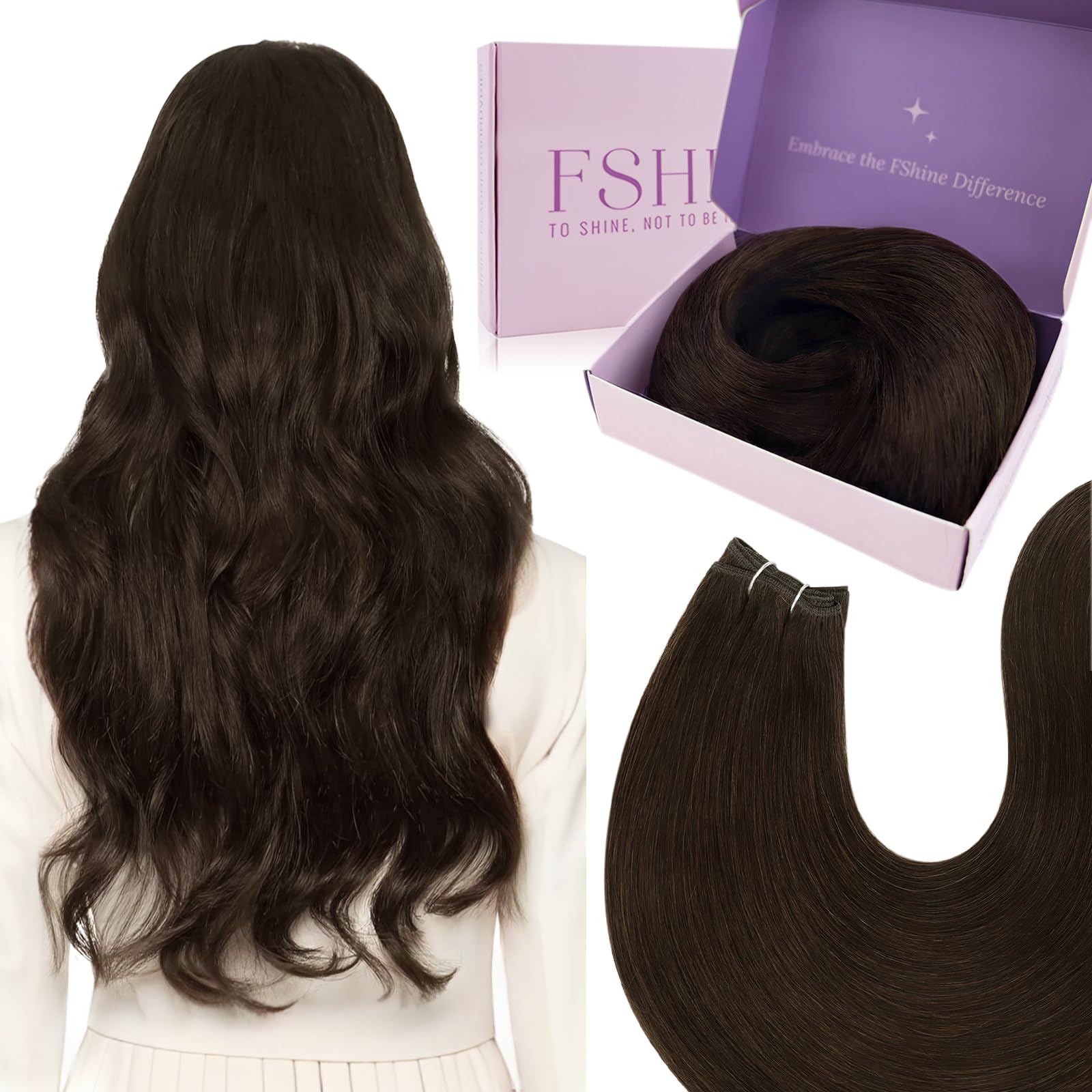 Fshine Capelli Tessitura Extension 40CM 100g Capelli Cucite Extension Marrone Scuro Extension Capelli Matassa Brazilian Lisci Extension Remy Weave Human Hair Extension #2