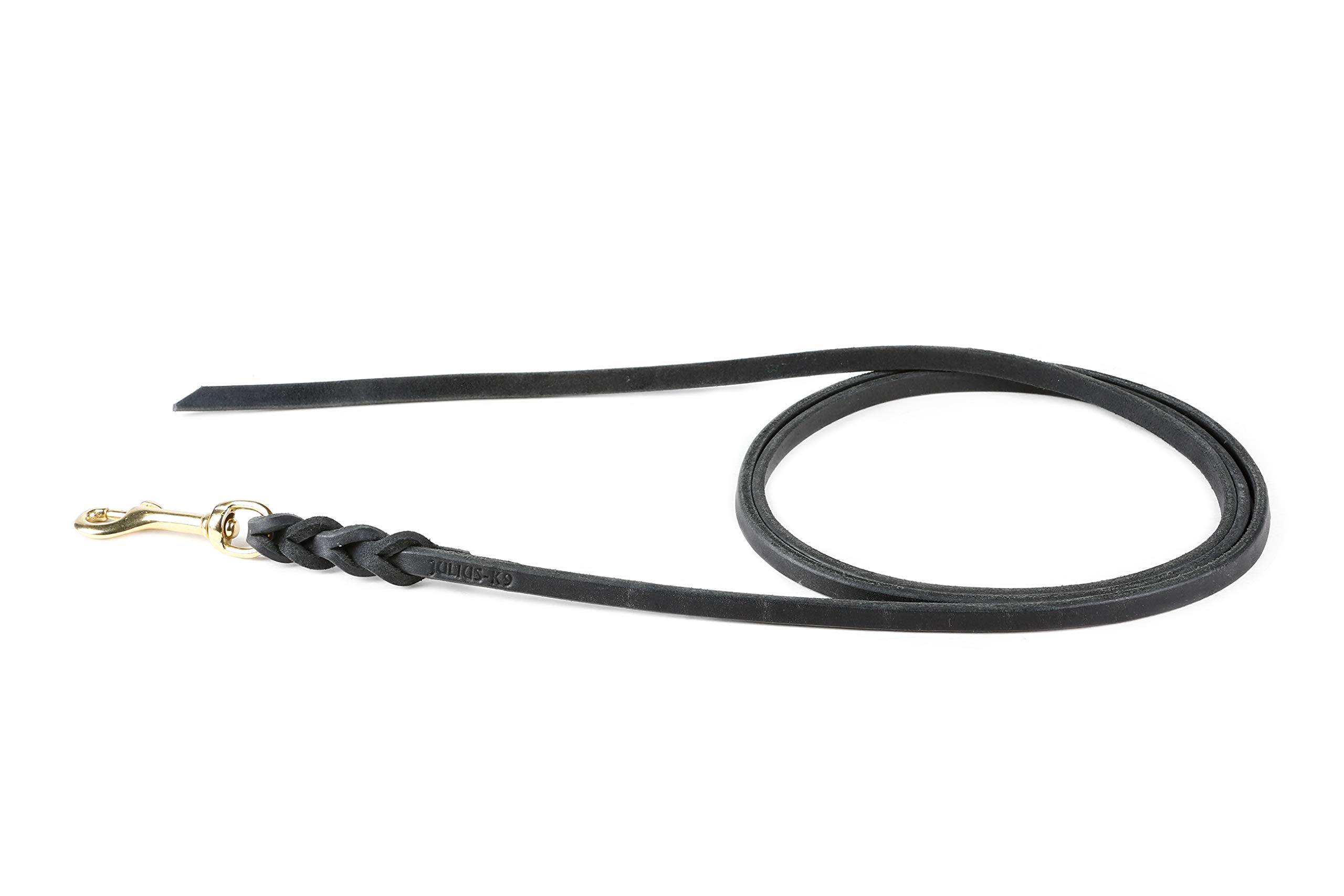 Julius-K9 Leather Leash without Handle, with Brass Carabiner, 10 mm x 2 m, Braided
