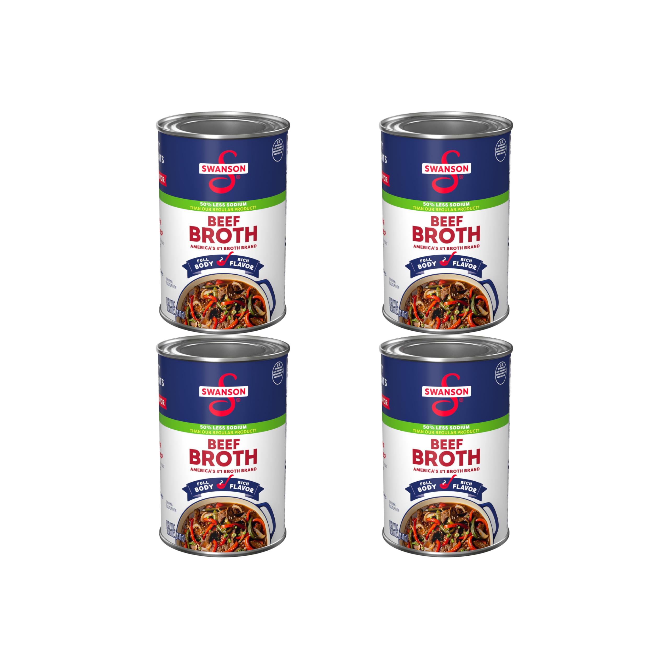 Swanson 50% Less Sodium Beef Broth, 14.5 oz Can (Pack of 4)