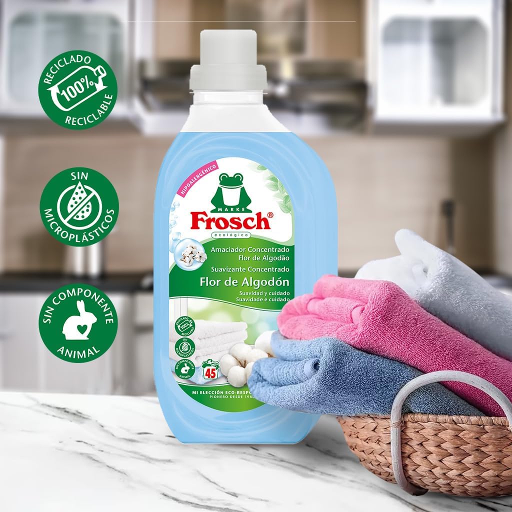 Frosch - Suavizante Concentrado Liquido Ecológico Flor de Algodón para Lavadora, Apto para Ropa Blanca y de Color, Producto Hipoalergénico y Ecológico - 900 ml - Imagen 3
