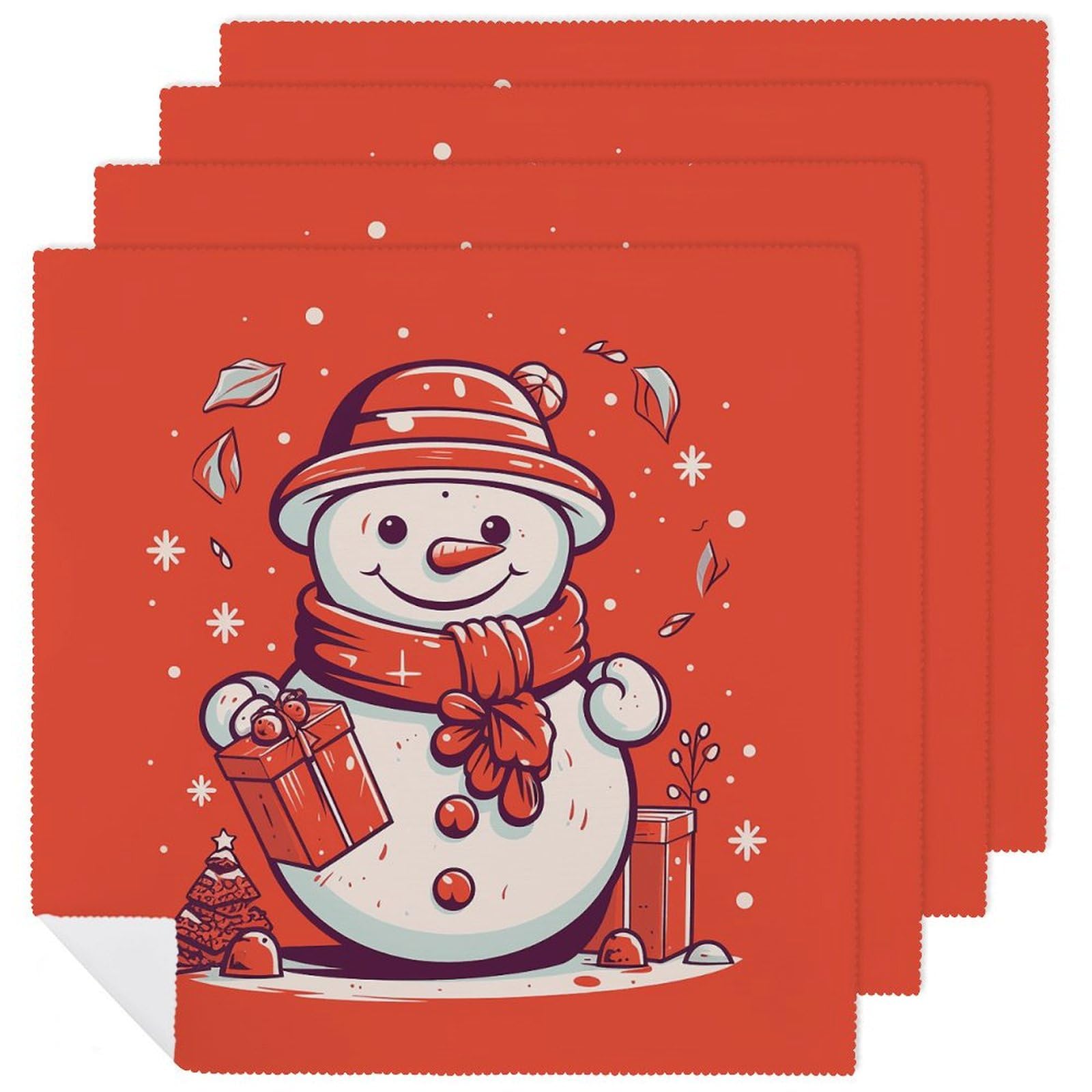 Servilletas de tela navideñas lavables con diseño de muñeco de nieve para cenas de invierno