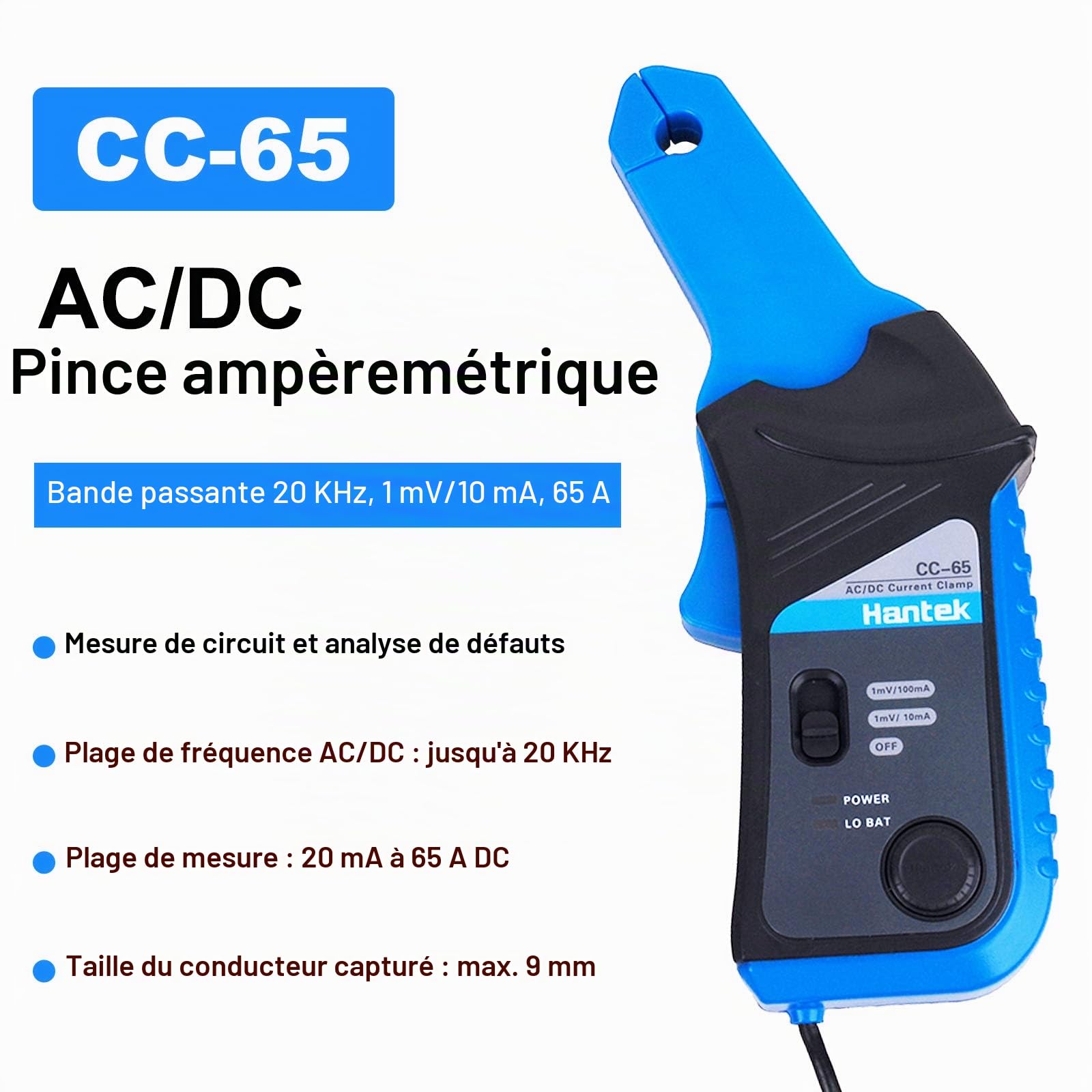 Hantek CC-65 AC/DC Courant Pince Mètre Multimètre Avec Connecteur BNC