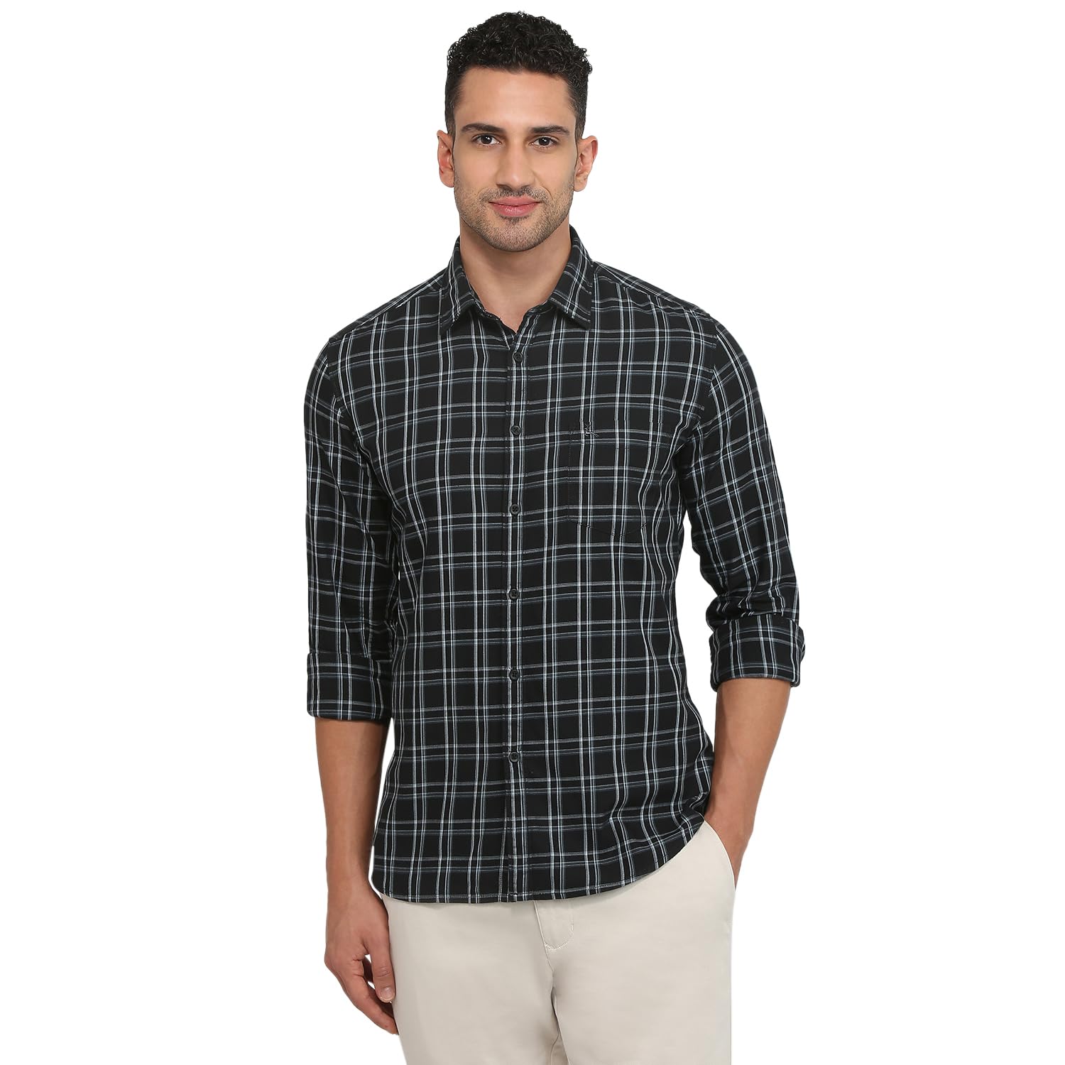 parx Men Slim Fit Checks Pattern Pure Cotton Semi Cutaway Collar Full Sleeve Casual Shirt-picture-22