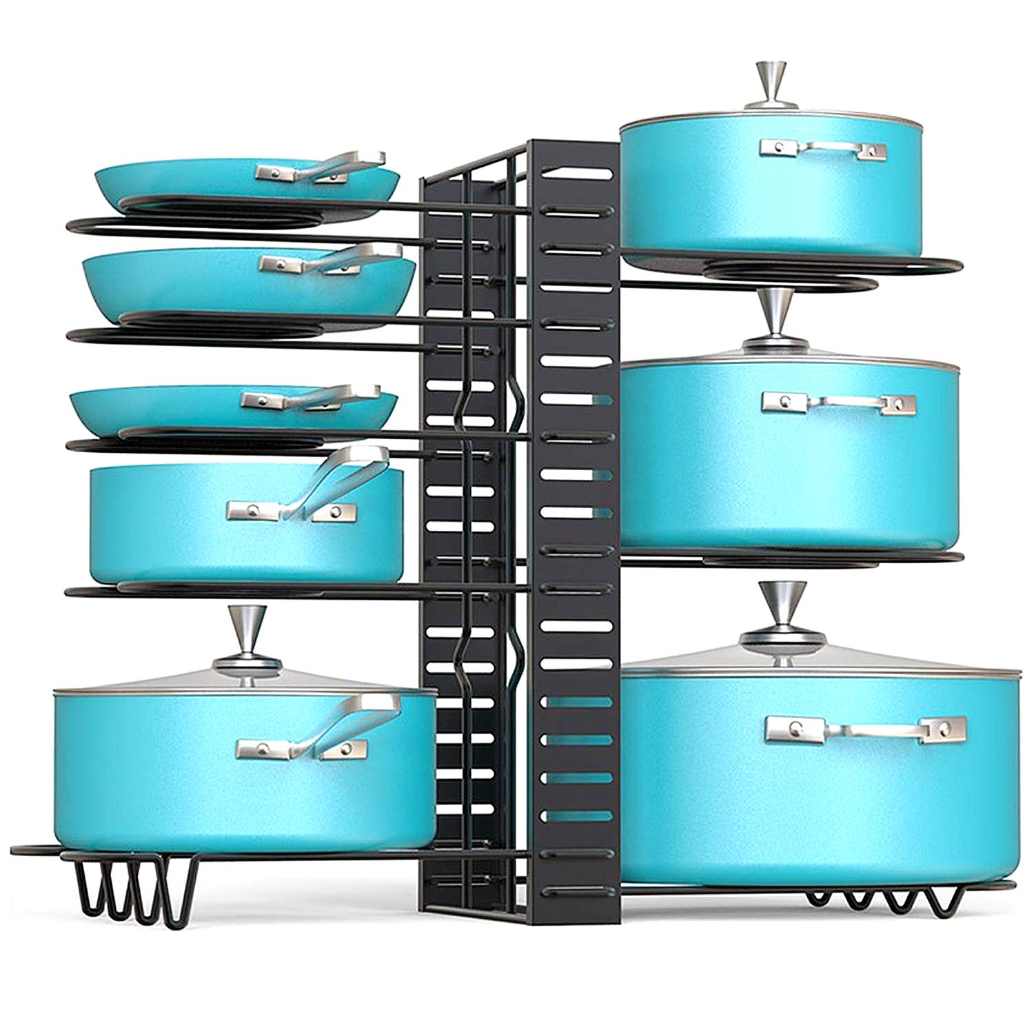 Rness Pan Organizer Adjustable Holder, Pot Stand for Cabinet and Counter 3 DIY Mode 8 Tiers Non-Slip U Shape Groove with 3 DIY Mode