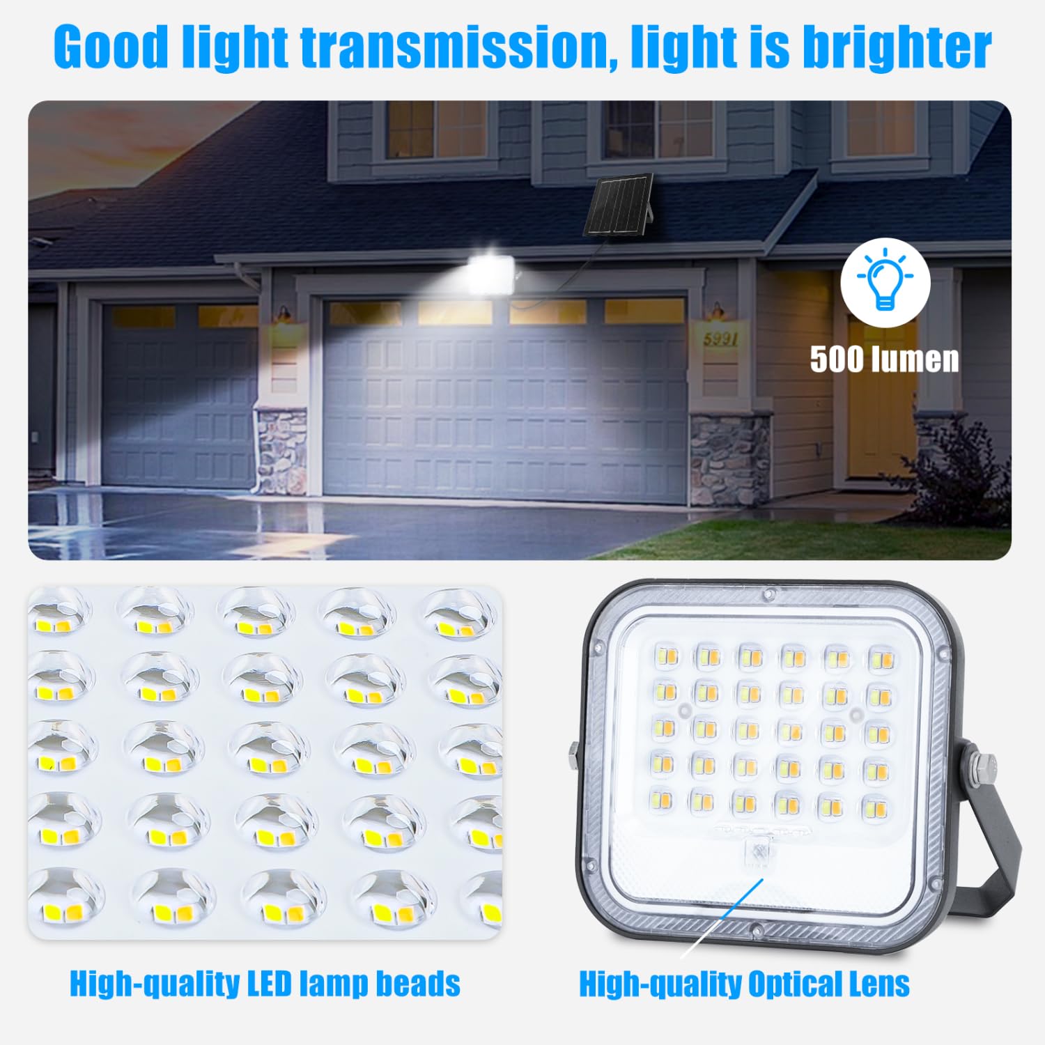 Aigostar- Faro led esterno con grande pannello solare,dimmerabile 3000/4000/6500K,4000mAH,Batteria di grande capacità,Faretto led da esterno solare con telecomando per esterno e giardino,4 Pezzi