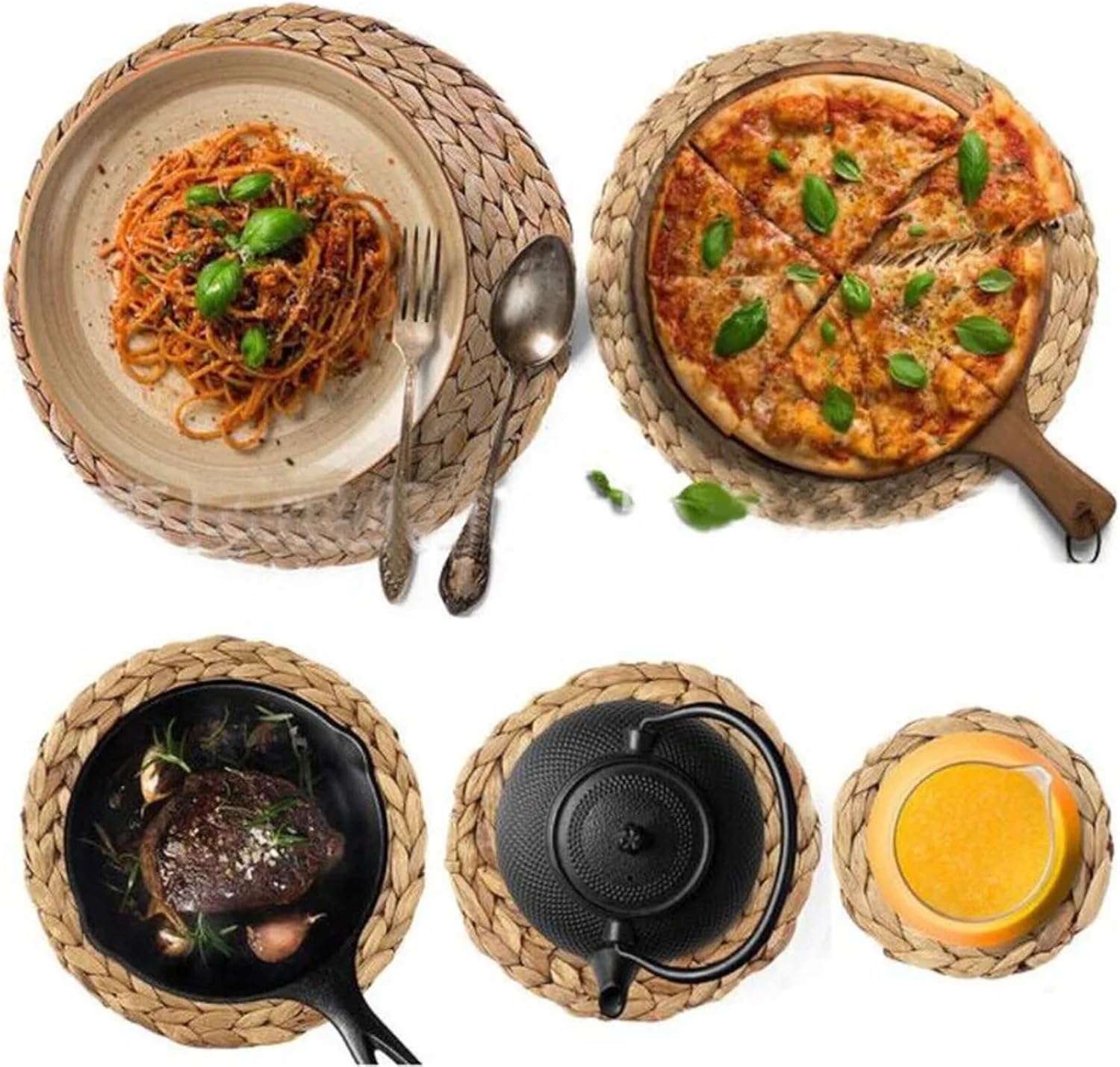 Rattan Coasters 6 Pcs Weave Rattan Cups Mat Placemats Dining Table Home Decor Round Tea Cup Mat(20CM)