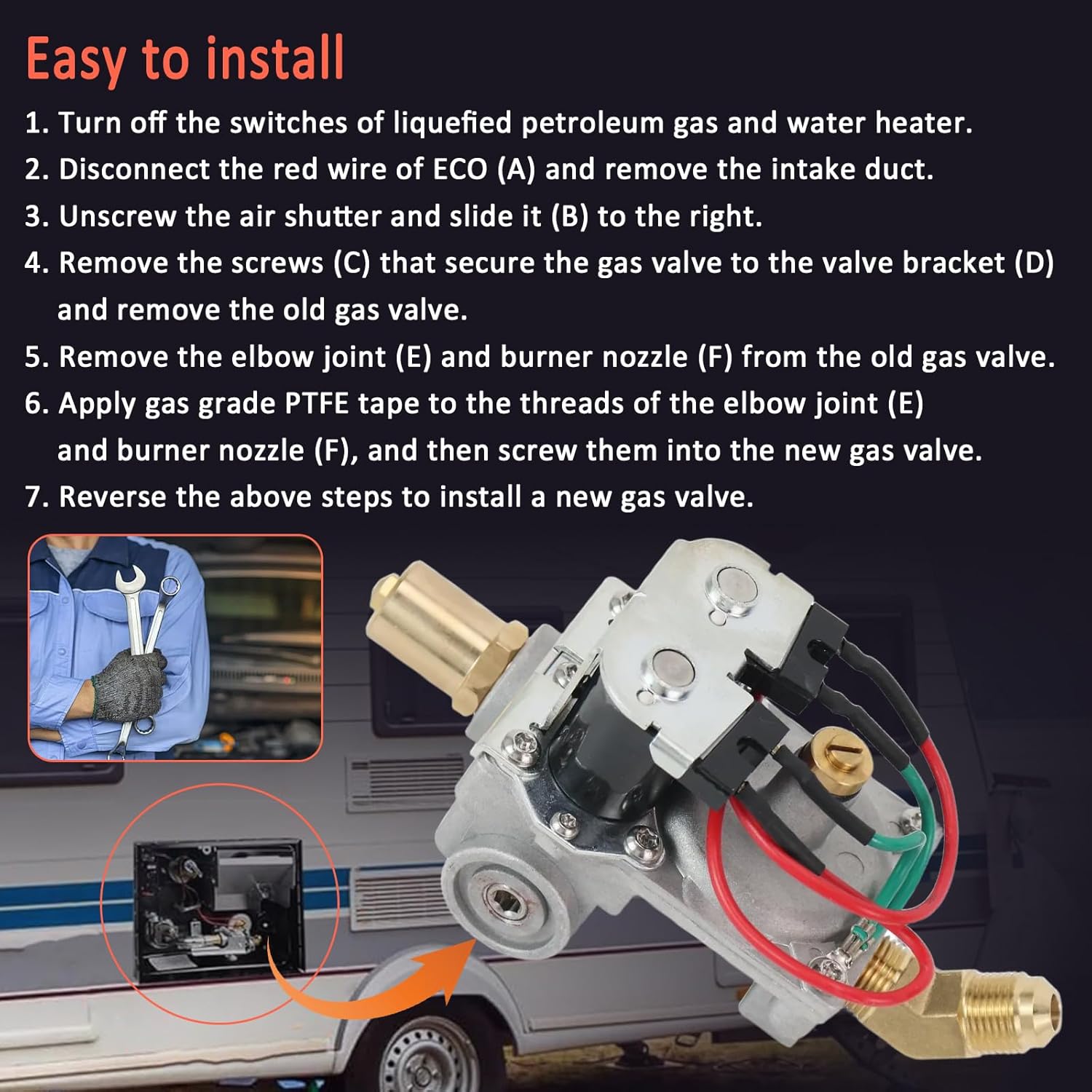 93844 Water Heater Gas Control Valve RV Gas Control Solenoid Valve for Atwood GC10A-4E G6A-8E G6A-6E G6A-4E G10-3E GC6AA-10E Replace 93870,93321,92078