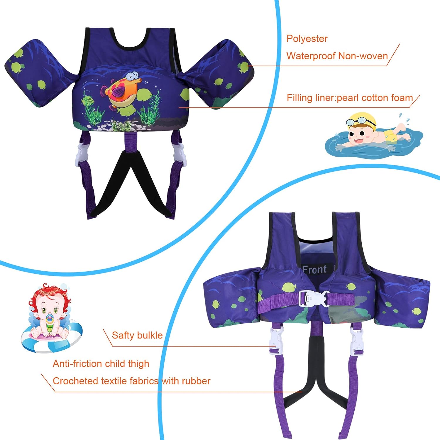 TOAUXUNG Adjustable Kids Swim Vest for Baby Swimming Training,Infant Baby Vest Swim Aid for 22-66 Pounds Boy and Girl : Sports & Outdoors