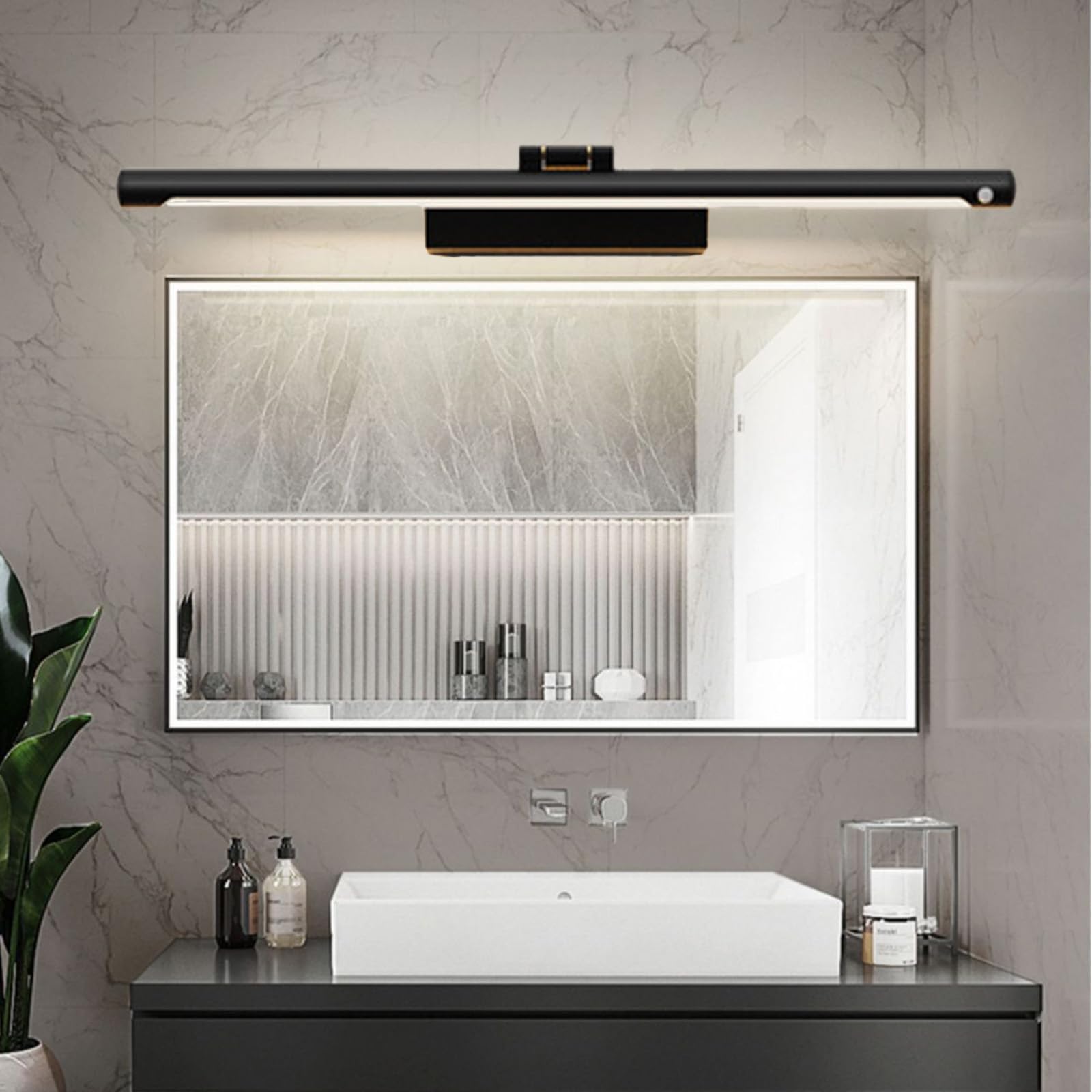 LED Lámpara de Espejo Baño Giratorio Apliques de Pared con Sensor de Movimiento Moderno Iluminación de Pared con Interruptor Cuadros Maquillaje Sala de Estar Dormitorio (Luz Cálida Plateada,50cm)