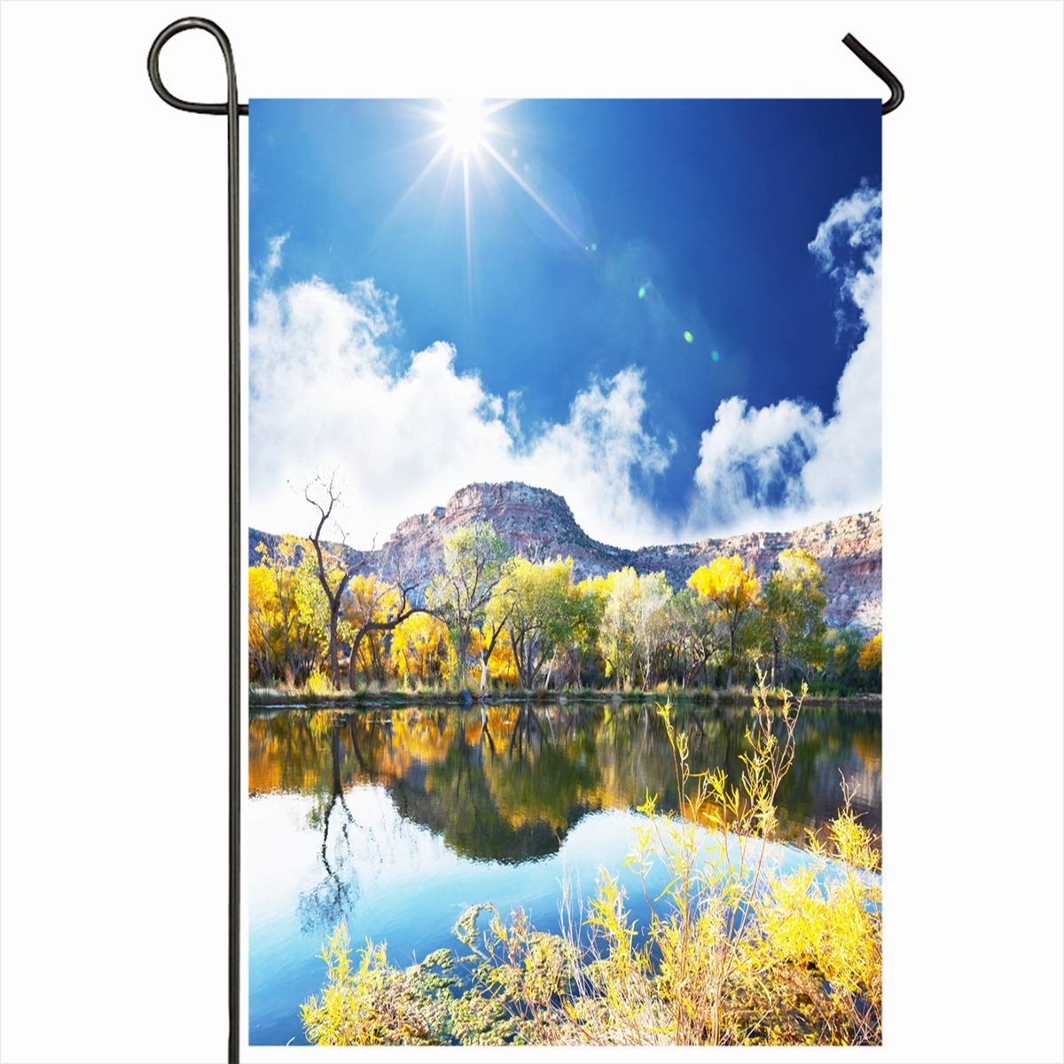 Garden Flag 12x18 Inches Branch Yellow Autumn Breathtaking View Magic Trees Warm Light Scene Nature Amazing Parks Beech Birch Decorative Seasonal Double Sided Home House Outdoor Yard Sign