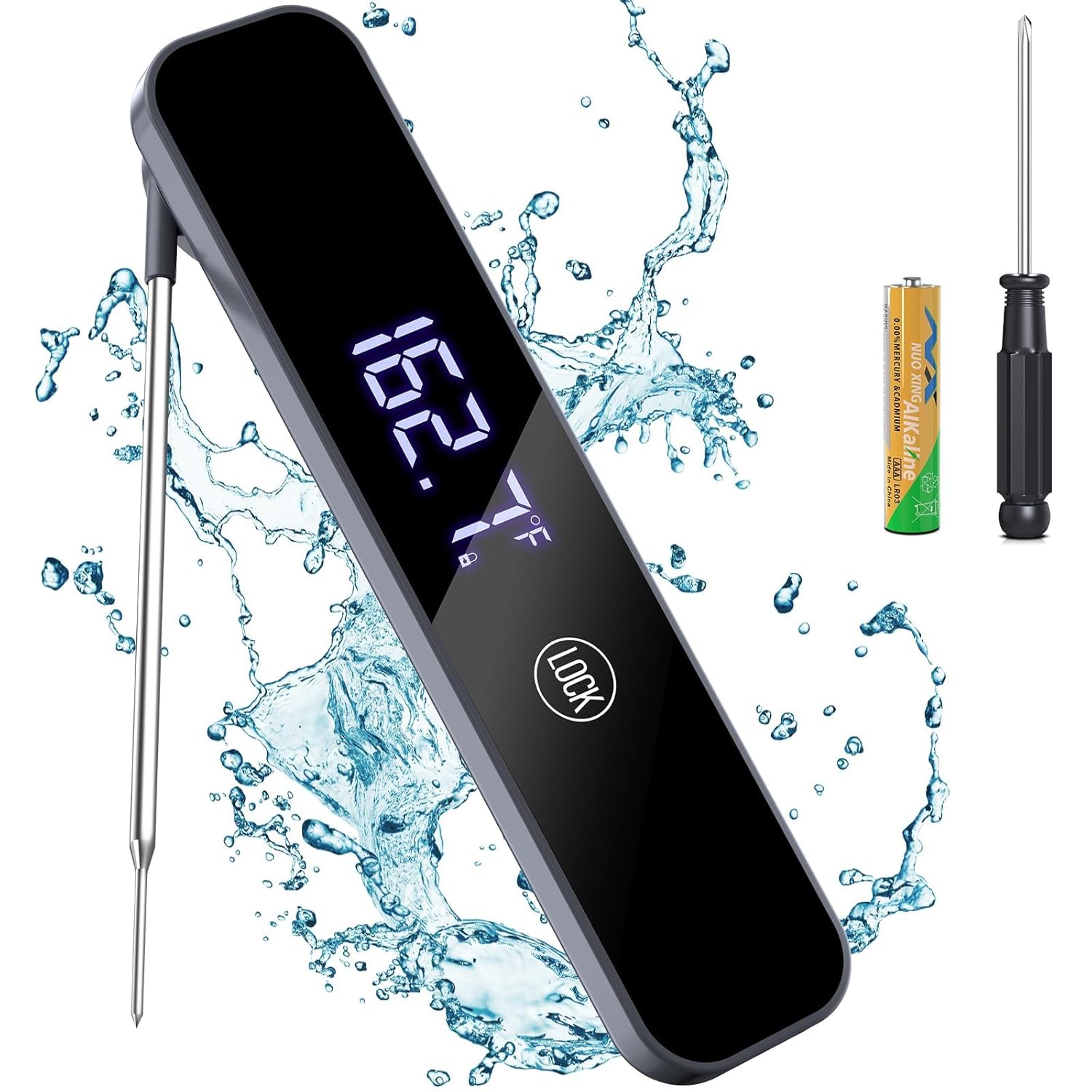 Homtronics HMT3 Digital Instant Read Meat Thermometer with included battery and screwdriver