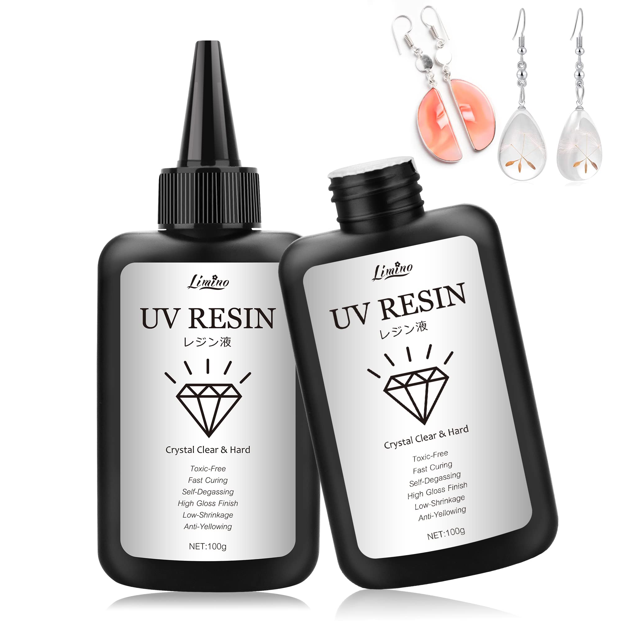 Limino UV Resin - 200g Upgraded Crystal Clear Hard Ultraviolet Curing Resin for DIY Jewelry Making, Resin Crafts Low Odor UV Glue Solar Fast Cure Epoxy Resin for Casting, Resin Mould, Resin Painting