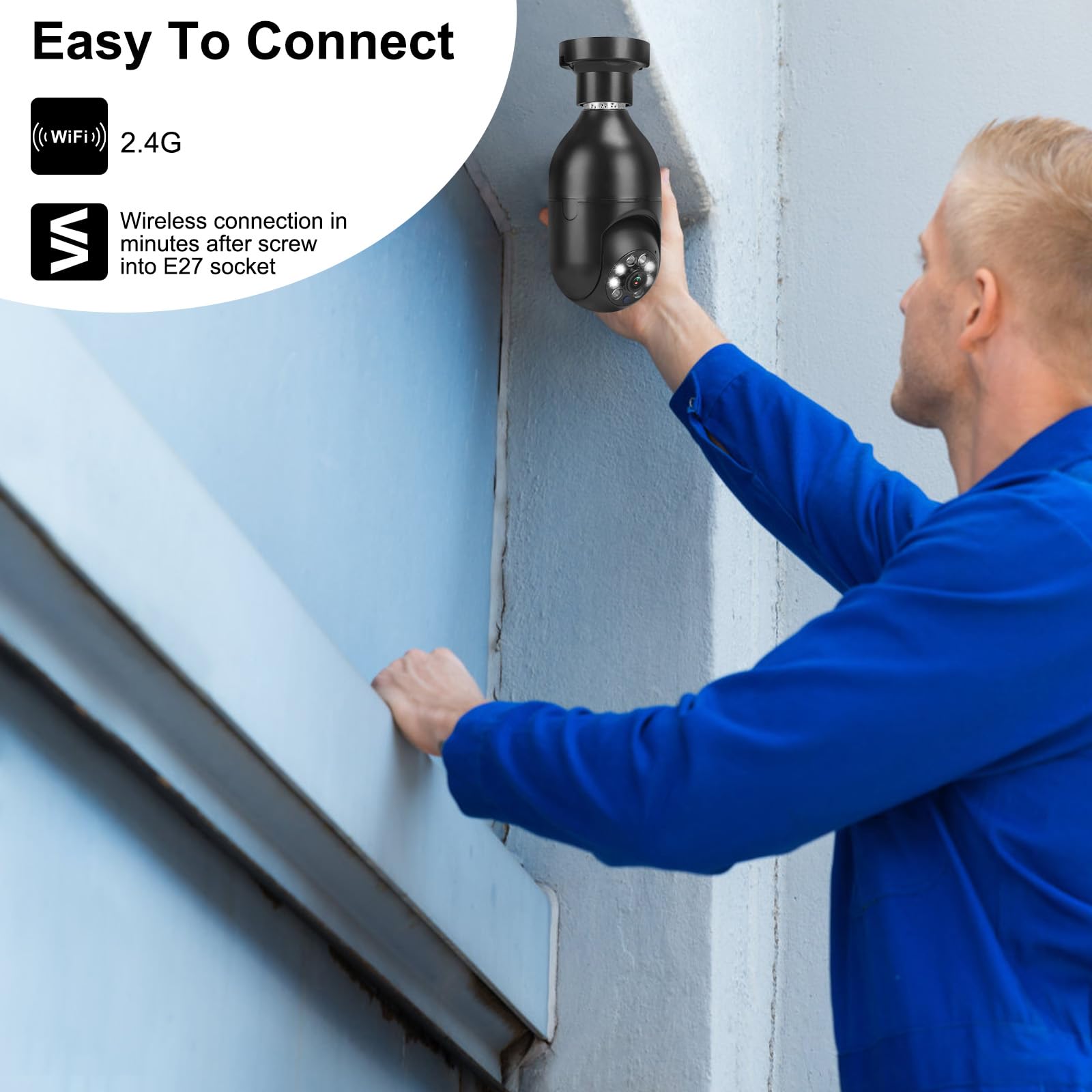 Light Bulb Camera, Security Cameras Wireless Outdoor, 1080P FHD Wifi Home Security Cameras, Light Socket Security Camera, 2.4G Wifi Camera, 360 Motion Detection, Two-Way Talk, Night Vision (Black)