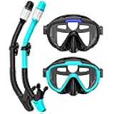 Snorkel Set Adults Snorkeling Gear Anti-Fog Panoramic View Swim Mask Dry Top Snorkel Kit with Carry Bag for Snorkeling Scuba Diving Swimming Travel