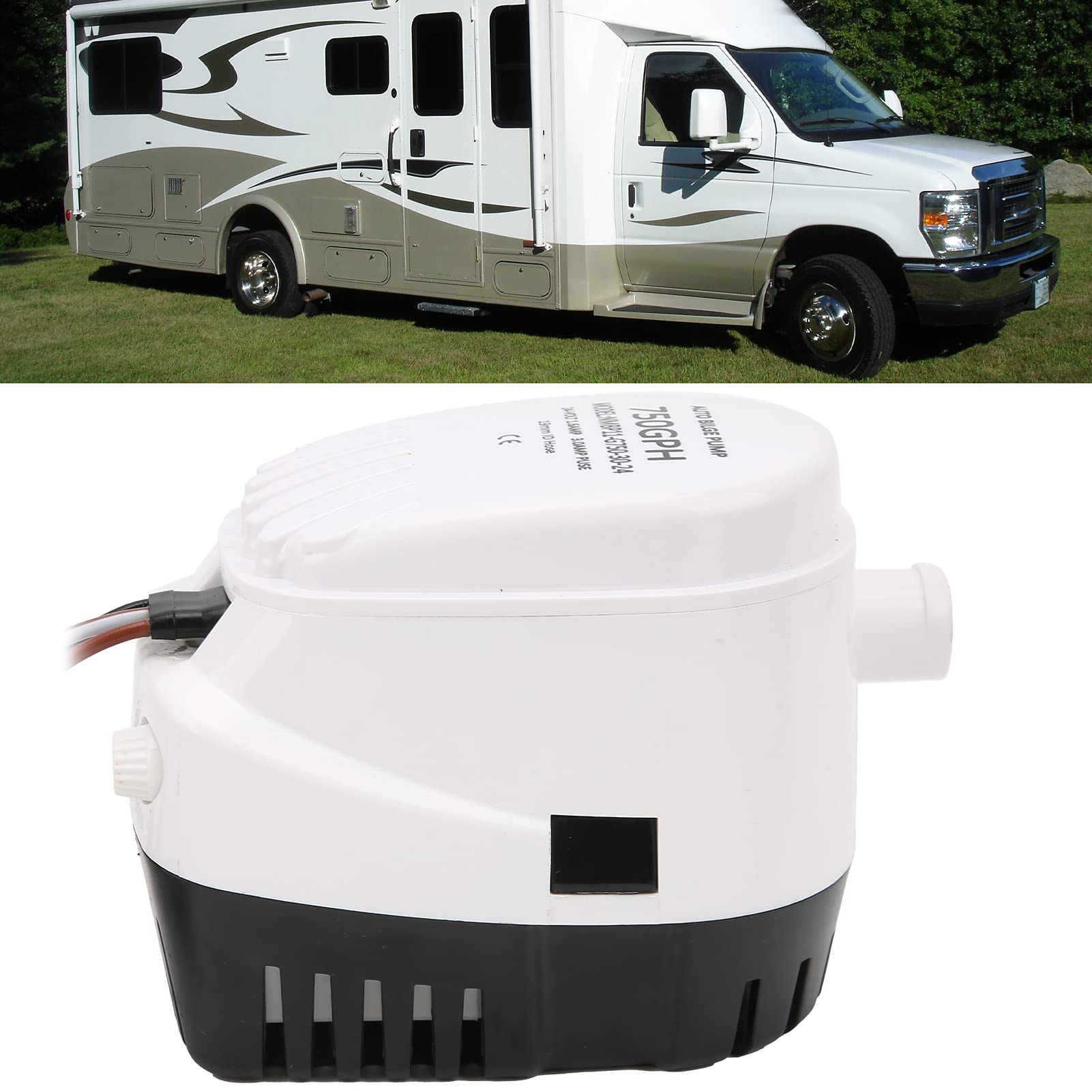 24V Pompa di Sentina Automatica Sommergibile 750GPH con Interruttore Galleggiante Integrato, Protezione Anticorrosione e Antincendio, Portata 2840L/H per Barca Yacht Marine