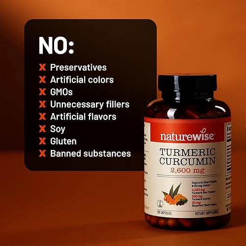 Vista 10 de NatureWise Curcumina de cúrcuma con pimienta negra de 2600 mg – Suplemento de curcumina de cúrcuma de ultra absorción + BioPerine – de origen