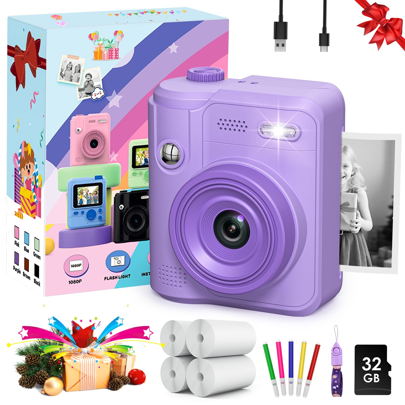 Kids Camera Toys for Girls Boys - Instant Print Digital Toy Girl Boy Age 3 4 5 6 7 8 9 10 11 12 Year Old - Learning Idea Kid Gifts Ages 4-6 6-8 8-10 10-12 Years Olds - Toddler