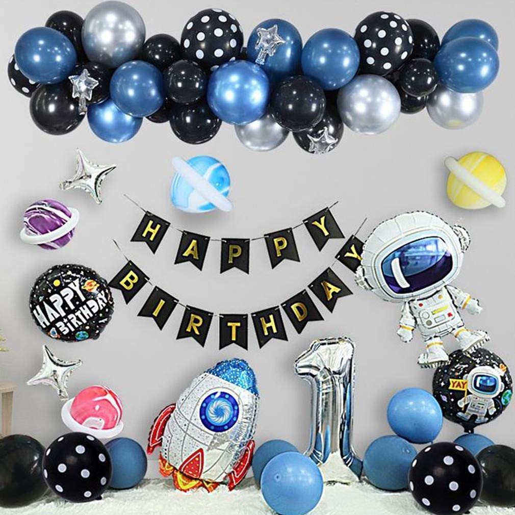 Space Birthday Party Decorations Balloons Garland Arch Kit, 55 Pcs Space Theme, Star Sunshine Solar System, Happy Birthday Banner, Astronaut Rocket Balloons Baby Shower Party Supplies Decor