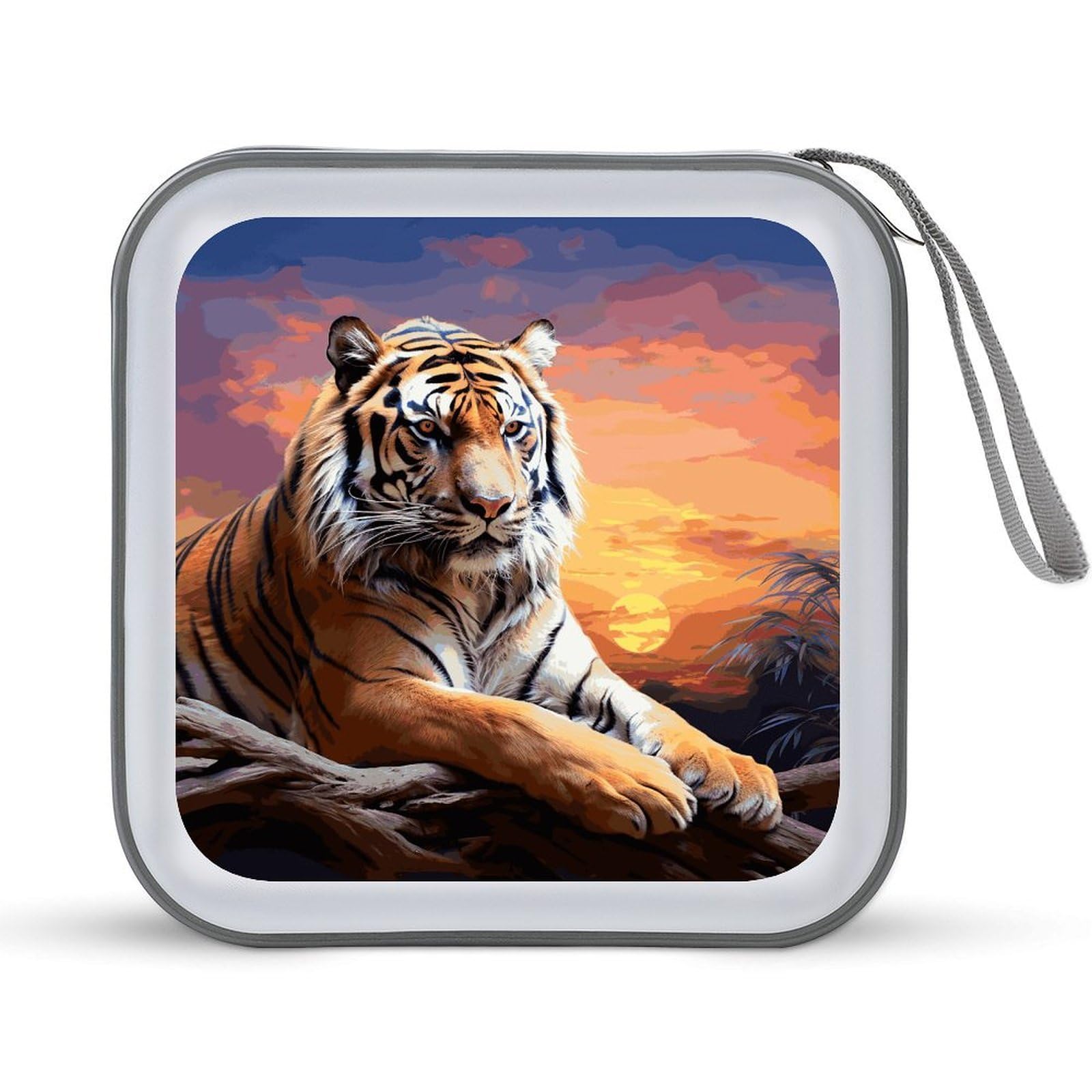 VstaDank Tiger Colorful Sunset CD Case with Hand Strap Lightweight DVD Wallet Holder 40 Capacity CD/DVD Case Wallet Protective CD Wallet CD/DVD Portable Storage Binder for Car Home Office