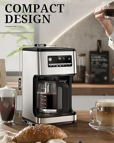 Miniatura 7 de Kismile Cafetera programable de 14 tazas con temporizador, filtro reutilizable y mantiene la placa caliente, pausa automática, autolimpieza, acero