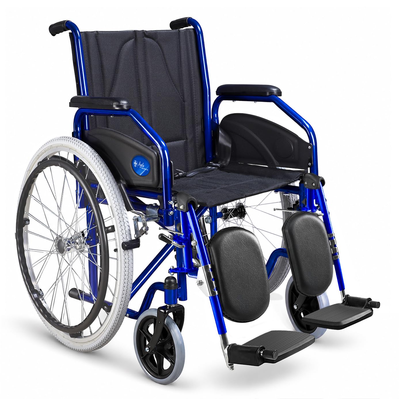 AIESI® Rollstuhl Faltbar leicht selbstfahrend mit hochfahrbaren und verstellbaren Fußstützen AGILA EVOLUTION PLUS, Abnehmbare Armlehnen, Sicherheitsgurt, Inflationspumpe, 24 Monate Garantie