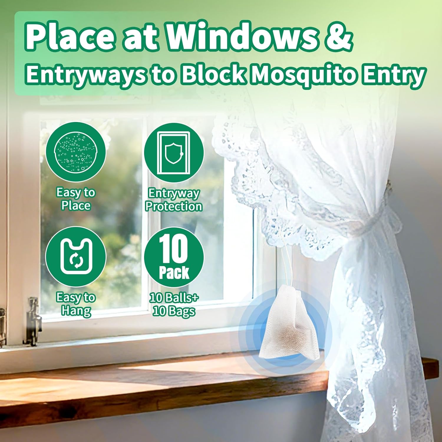 Mosquito Repellent 10 Packs with Drawstring Sachet Bags, Citronella & Peppermint Oil Formula for Camping, Fishing, Picnics, Patio & Garden Protection