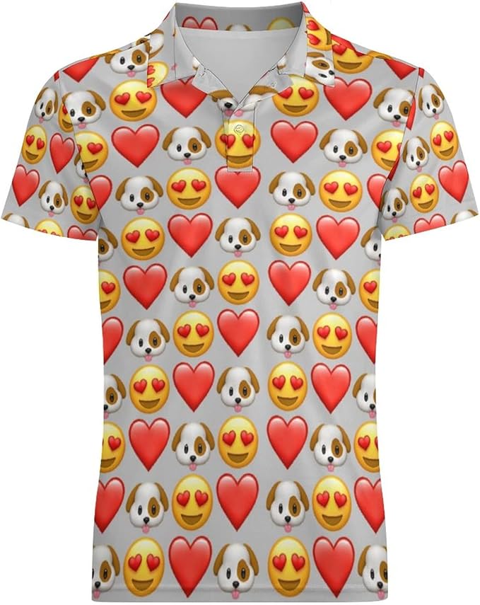 Amazon Co Jp ポロシャツ メンズ 半袖 絵文字 顔文字 可愛い 犬柄 赤いハート シャツ トップス インナー カットソー 大きいサイズ 通気 吸汗速乾 ゆったり おしゃれ カジュアル 軽量 スポーツ 筋トレ トレーニング ゴルフウェア 夏服 ファッション